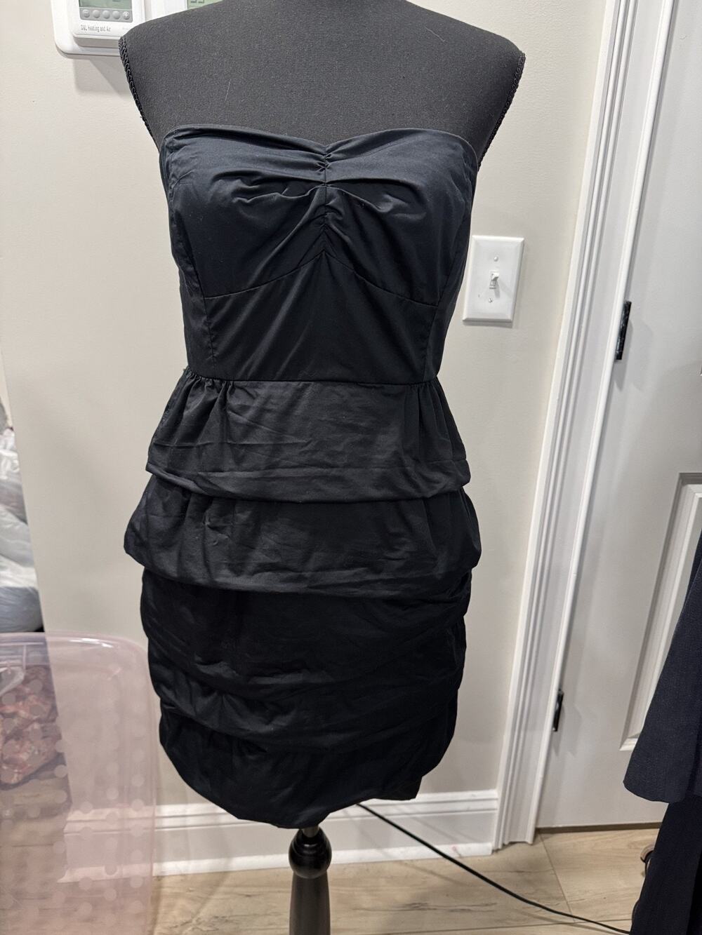 Y2K J.Crew Strapless Tiered Ruffle Mini Dress Black Sweetheart Neckline Size 4